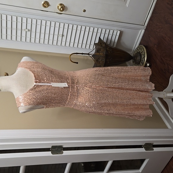 Grace Karin Rose Gold Sequin Dress Sleeveless Vneck sparkly glitter Small NEW - Picture 10 of 13